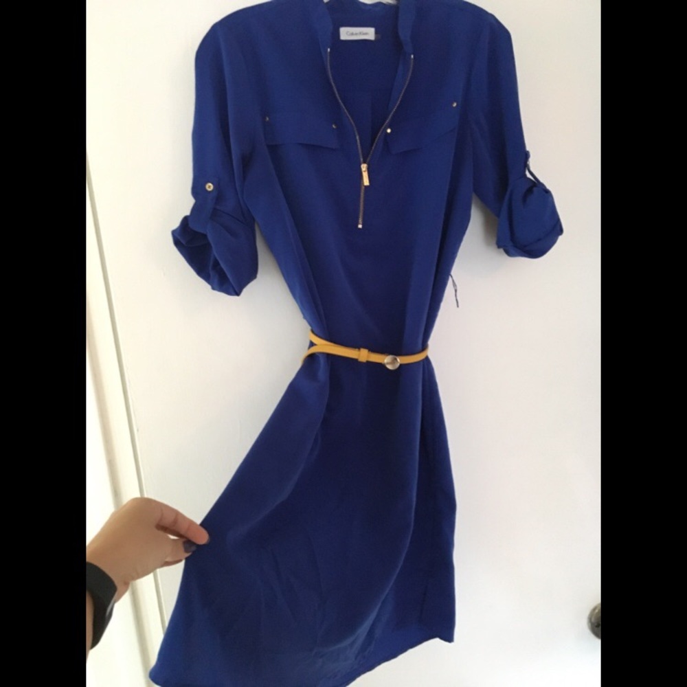 Calvin Klein royal blue dress with gold zipper